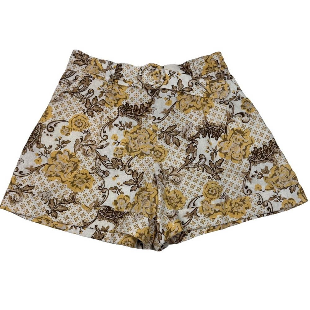 Maison D Amelie Women 6 Shorts Linen Blend High Waist‎ Floral Boho Chic Girly